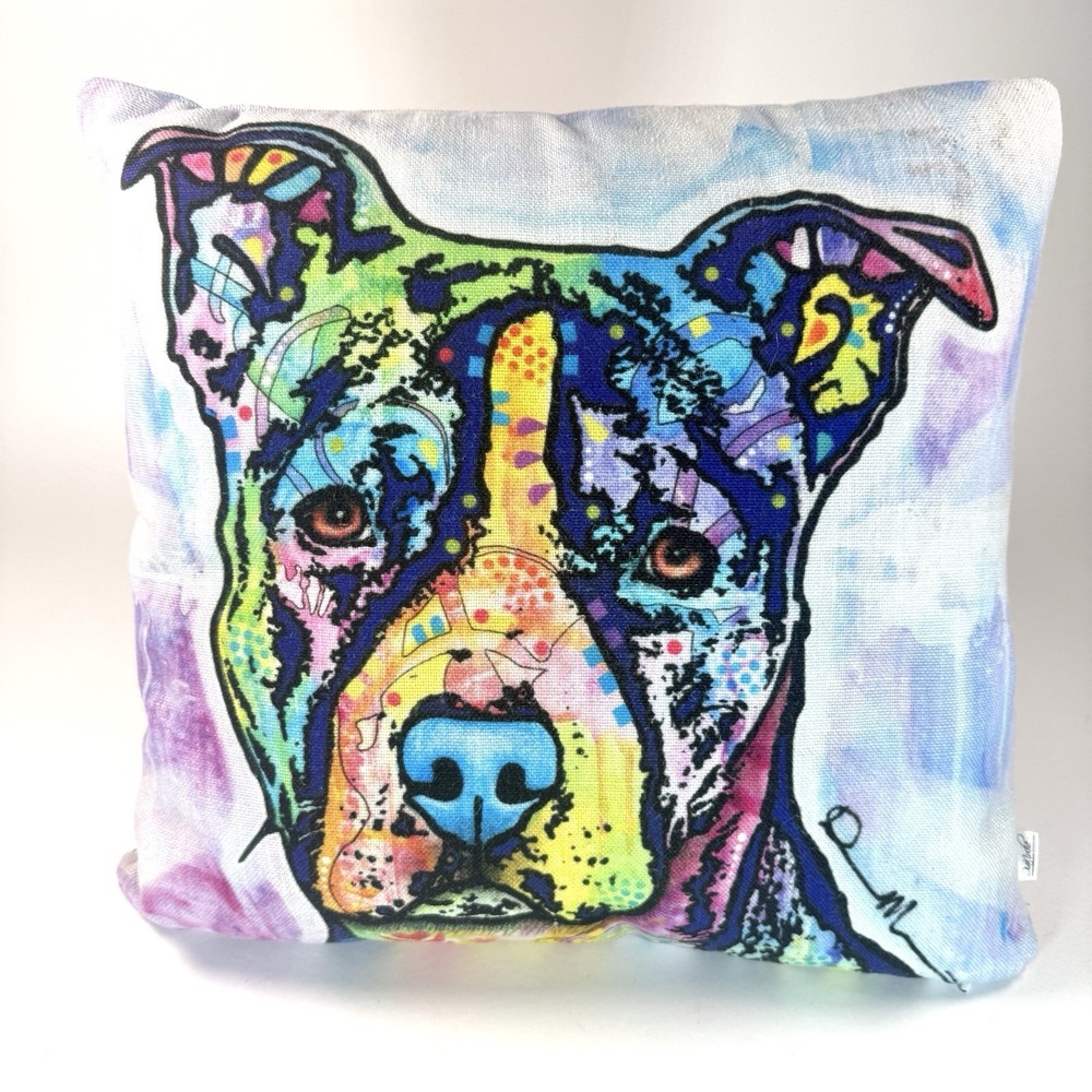 Dian Nocht Designs Pit‎ Bull Dog Throw Pillow Colorful Pop Art Accent 16x15